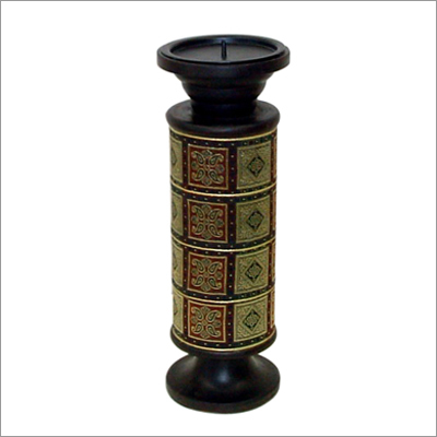 Wooden Brass Fited Candle Stand