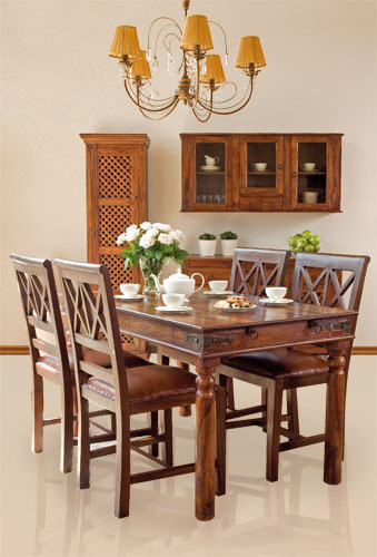 Dining Set Family - Sheesham, Babool & Mango Wood, Variable Size, Brown | Handcrafted, Water & Scratch Proof, Antique Style