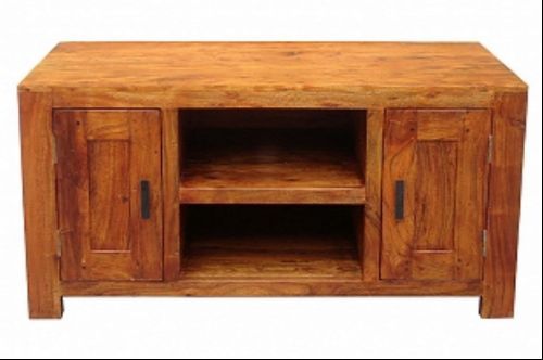 Wooden TV Cabinet - Acacia, Sheesham & Mango Wood 120x60x55 cm, Water & Scratch Proof Finish, Spacious Storage
