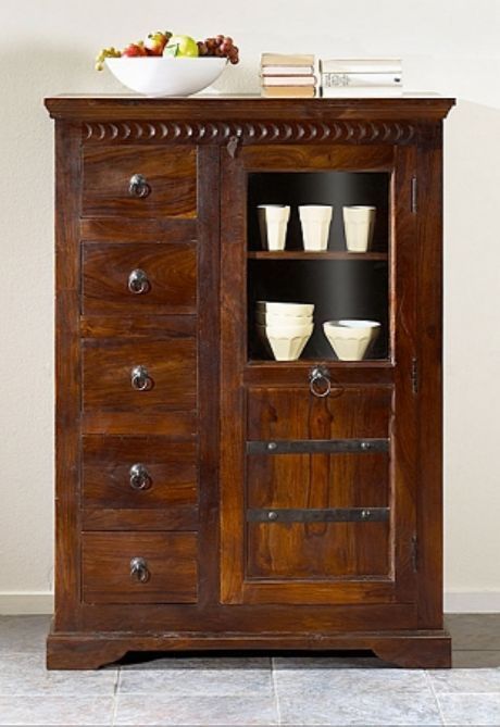 Wooden Antique Reproduction Almirah - Acacia, Sheesham & Mango Wood 95x131x45 cm, Water & Scratch Proof Finish, Intricate Design, Customizable Size