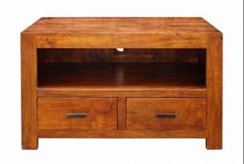 Wooden TV Stand - Acacia, Sheesham & Mango Wood, 100x60x55 cm, Brown | Durable, Water & Scratch Proof, Stylish Design, Ample Storage