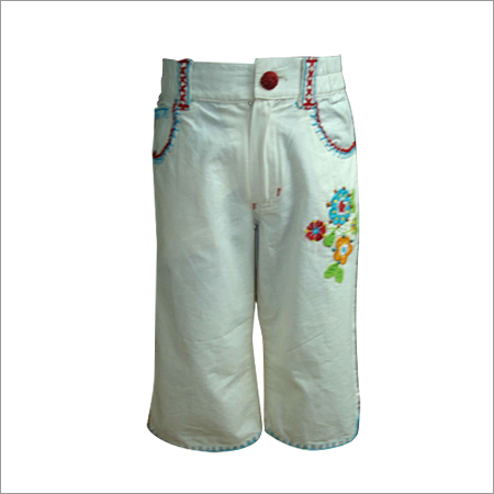 Denim Embroidered Capri