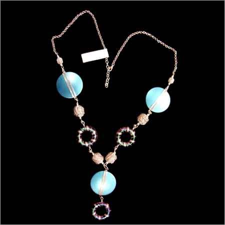 Beaded Necklace - Metal, 18 Inches, Light Blue Beads | Elegant Design, Durable Material, Versatile Style