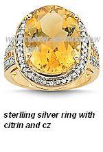 sterling silver ring with citrin and CZ