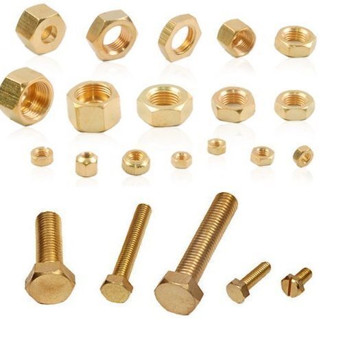 Brass Nuts and Bolts - Brass Material, Standard Size, Golden Color | Durable Finish, Wear and Tear Resistance, Polished Surface