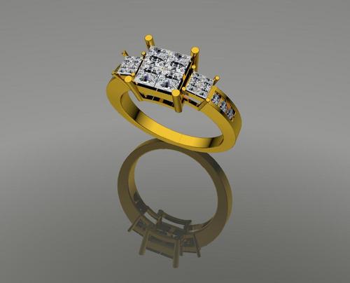 JCT RING 003 - Gold, Size 6-8, Yellow Gold | Three-Stone Diamond Setting, Elegant Design, Fine Craftsmanship