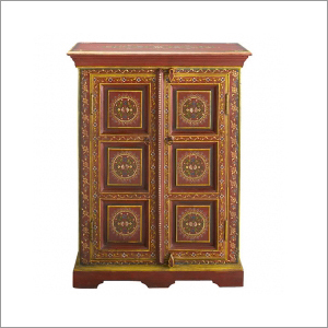 Wooden Almirah - Wood, 36x18x30 Inches | Two Doors, Adjustable Shelves, Hand-Painted Finish
