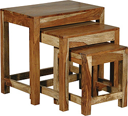 Wooden Table - Sheesham Wood, Nested Design | Durable, Easy Assembly, Space Saving, Four Sturdy Legs