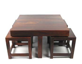 Wooden Low Table - Sheesham Wood, 48x48x18 inches, Brown | Lightweight, Durable, Polished Finish, Easy Assembly