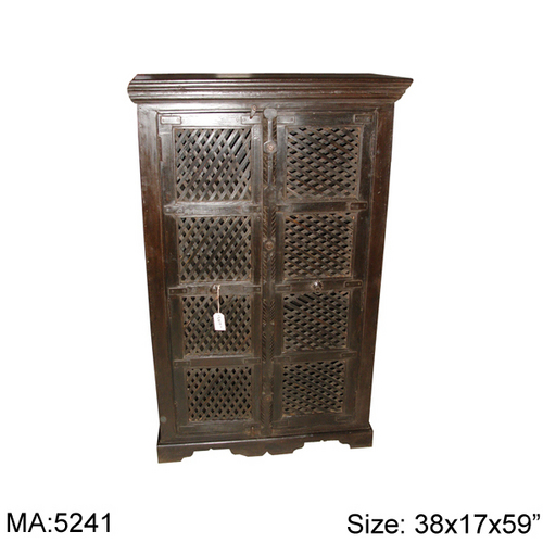 Rustic Wooden Almirah - Solid Wood, 38x17x59 Inches, Brown | Customizable, Durable, Elegant Design, Space Saving Storage Solution, Handcrafted Finish