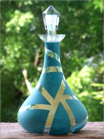 Glass Wine Decanter - Glass, 12 Inches Height, Teal | Elegant Design, Aeration, Crystal Stopper, Handcrafted
