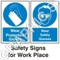 White And Blue Workers Safety Signs