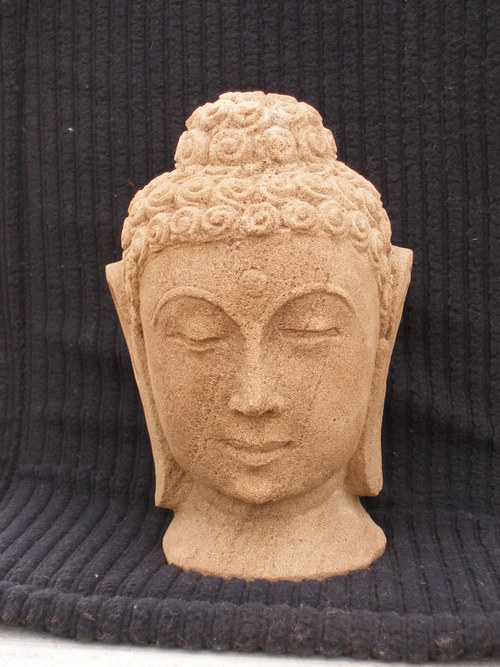 Buddha Head Statue - Tibri Sandstone 10-15cm Beige | Handcrafted Smooth Finish Indoor Outdoor Decor