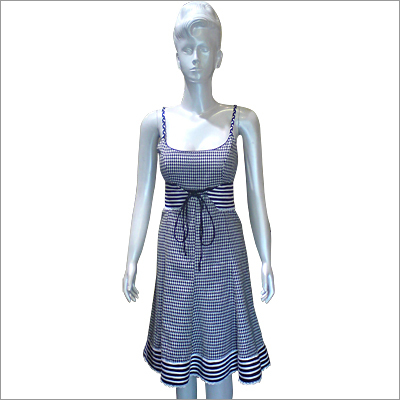 Black & White Checks Teri Cotton Knee Length Dress