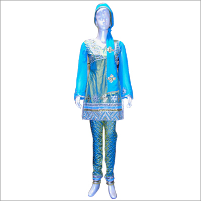 Blue to Tone Short Silk Churidar Kurta