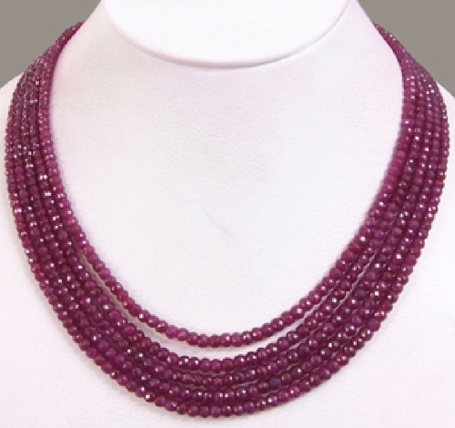 5 Strand Faceted African Ruby Beads Necklace