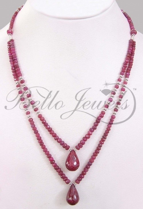 Double Strand Natural Ruby Drops Bead Necklace