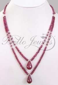 Double Strand Natural Ruby Drops Bead Necklace