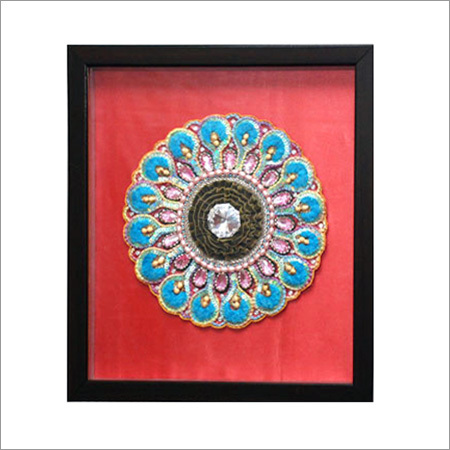 Indian Wall Hangings - Mixed Media 12x12 Inches Blue Patchwork, Wooden Frame, Mesmerizing Decor