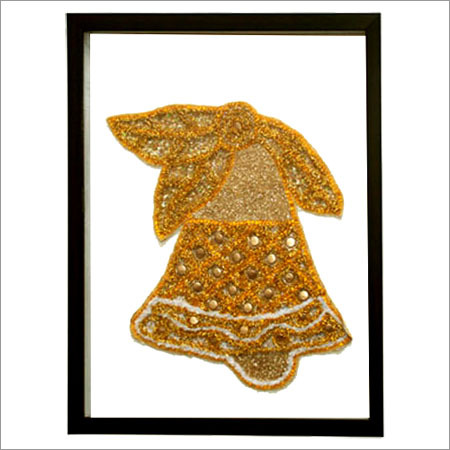 Decorative Wall Hanging - Embroidery & Wood Frame, 8x10 Inches, Gold | Elegant Bell Design, Durable, Easy Installation