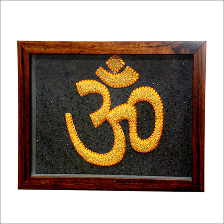 OM Wall Hangings - Wood & Thread, 10x8 Inches, Gold | Embroidered OM, Handcrafted, Wooden Frame, Spiritual Decor