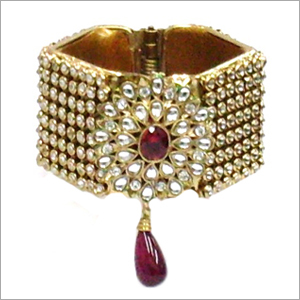 Bangle - Gold Alloy, 2x2x1 Inches | Polished Finish, Ruby and Diamond Accents, Elegant Intricate Design, Durable Stylish Accessory
