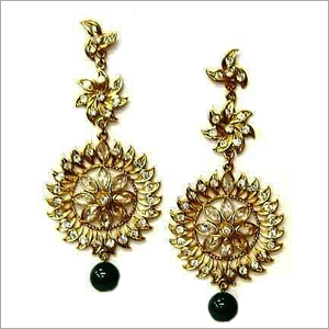 Earrings - Metal With Stones, 70-80 mm, Gold | Elegant Jhumka Design, Intricate Details, Durable
