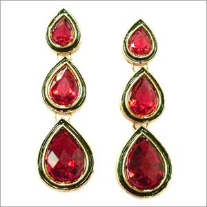 Earrings - Metal, Glass, 50-60mm, Red Gemstones | Elegant Design, Stylish Accessory, Durable