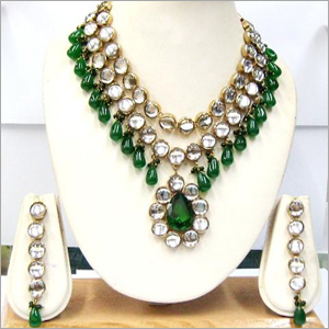 Necklace - Gold-Plated Glass, 18 Inches, Green | Elegant Design, Matching Earrings, Stunning Look