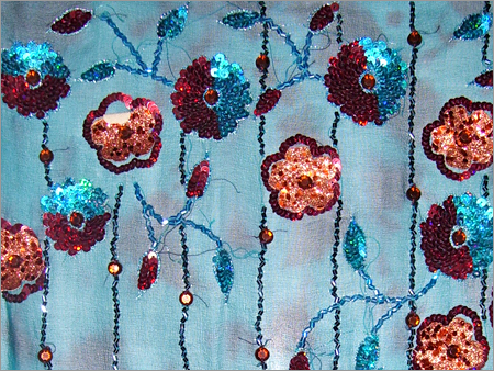 Hand Embroidery - Variable Dimensions, Teal Floral Design | Customizable, Handmade Quality, Intricate Designs, Sequin and Bead Embellishments