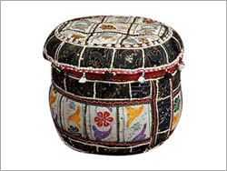 Gaddi - Fabric and Beads, Variable Size, Black | Comfortable Embroidered Foot Stool, Durable Handmade Seating