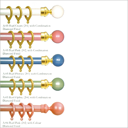 Classic Combination Pearl Curtain Rods (32 mm) - Metal, PU, Pearl Finish, Mirror Gold Rings & Brackets, Gold Color Finials