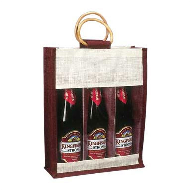 Three Bottle Jute Wine Bag
