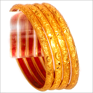 Designer Bangles - Gold Plated, 2.5-3 Inch Diameter, Set of 4 | Etched Design, Polished Finish, Traditional Look
