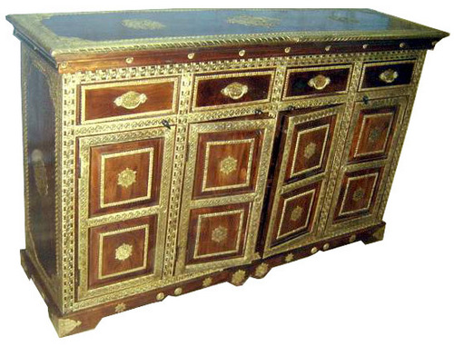 Wooden Side Cabinet With Metal Decoration