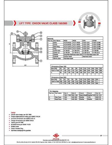 Lift Type Check Valve