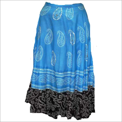 Skirt - Cotton Mid-Calf Blue | Stylish Wrap Design Flattering Fit Elastic Waist