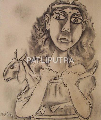 "Woman With a Pet"-Paritosh Sen Paintings