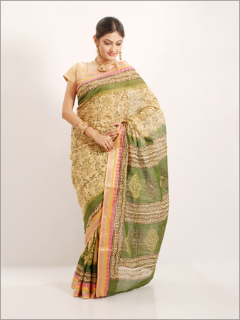 Block Ari Work in Cotton Saree