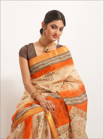 Block Kantha Work in Cotton Sarree