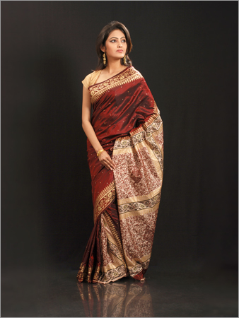Gold Print Ari Kashmiri Work in Bangalore Silk Sar