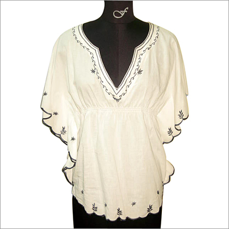 Solid White Sequinned Cotton Voile Top