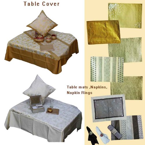 Table Linen - Polyester & Silk Blend Rectangular Shape Gold Color | Elegant Embroidered Design Durable Material Versatile Use Easy Care