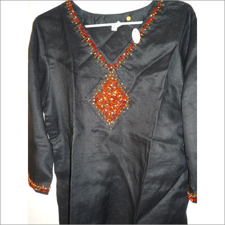 Black with Orange Stone Work Kurti
