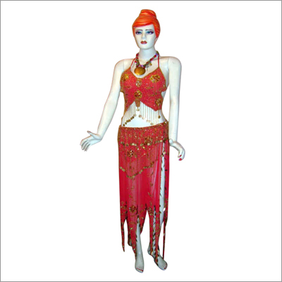 Belly Dancing Costume - Polyester Blend, S-XL, Red | Two-Piece, Sequins & Beads, Elegant Design, Stage Ready, Comfortable Fit