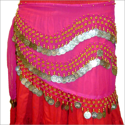 Designer Hip Scarves - Georgette, Pink, Metal Coins | Elegant Design, Comfortable Fit, Durable Material