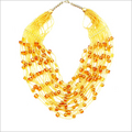 Bone Beaded Necklace - Bone, 18 Inches, Amber | Elegant Design, Silver Clasp, Attractive Beads