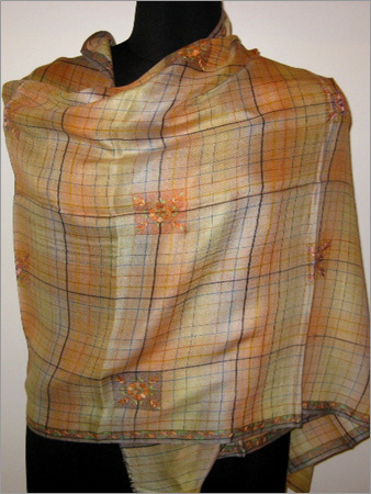 100% Pashmina Yarn Dyed Stole with Hand Embroidery