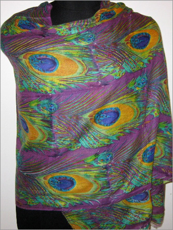 100% Pure Pashmina Printed Stole - 70x200 cms, Purple | Soft Texture, Peacock Print, Warmth, Versatile
