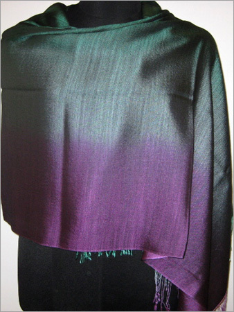50% Silk/50% Wool Rimjim Stole - 70x200cms, Green/Purple | Soft Texture, Elegant Drape, Warm, Fringe Detail